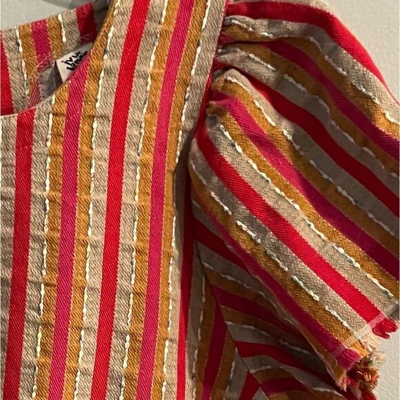 Ivy Jane Oatmeal/Pink/Red Stripe Flutter Sleeve Top Size Large - Picture 5 of 5